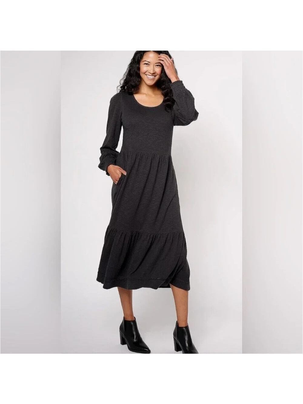 Canyon Retreat NWT Women's Black Midi Boot Dress Tiered Smocked Cuffs Size 3X